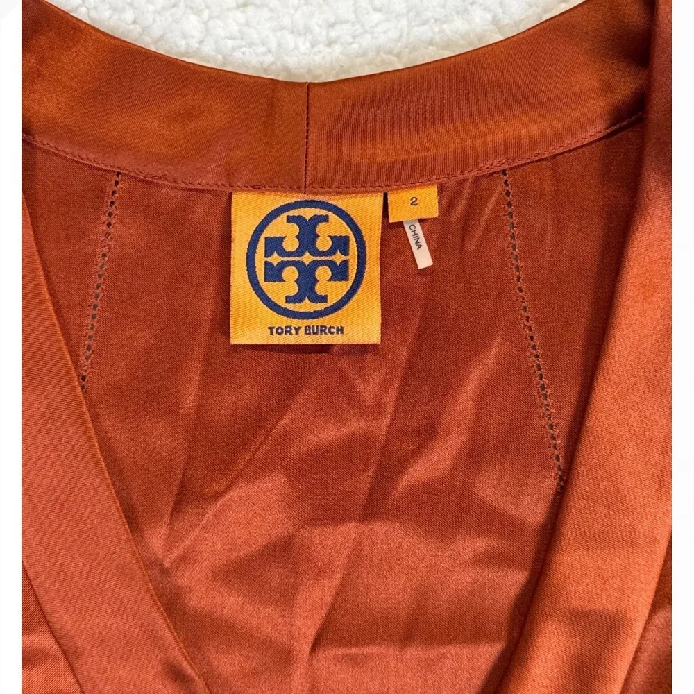 Tory Burch Copper Orange 100% Silk V-Neck‎ Sleeveless Blouse Top Size 2